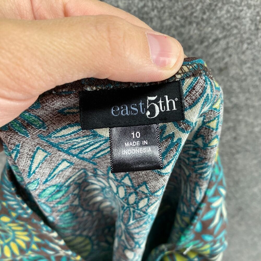 East 5th Skirt Women 10 Blue Geometric A-Line Midi Pull On Linen Mid Rise Casual - Picture 7 of 9